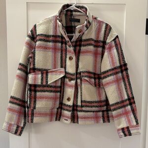 Plaid Shacket in Cream, Pink, and Black